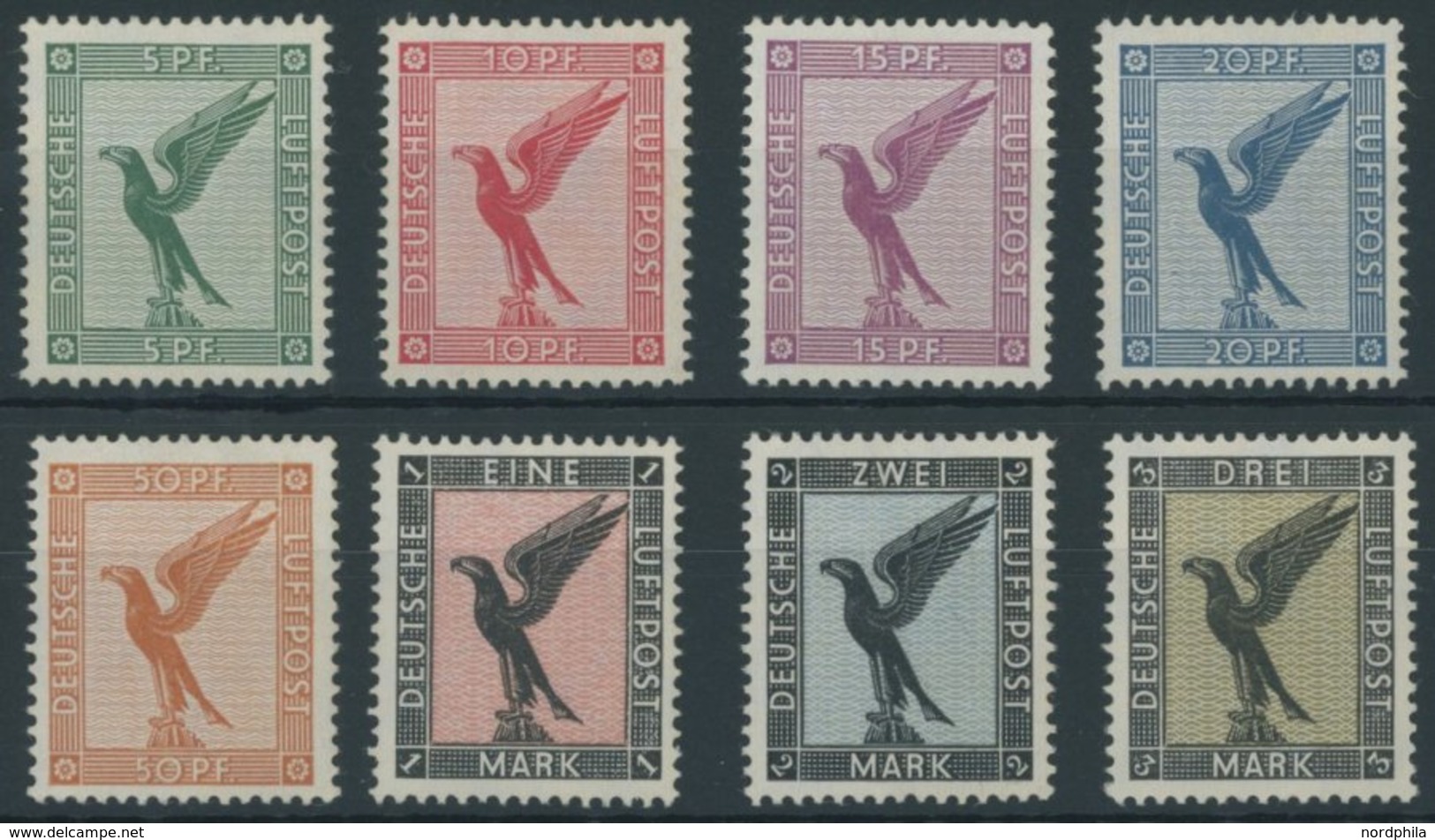 Dt. Reich 378-84 *, 1926, Adler, Falzrest, Prachtsatz, Mi. 140.- - Gebruikt