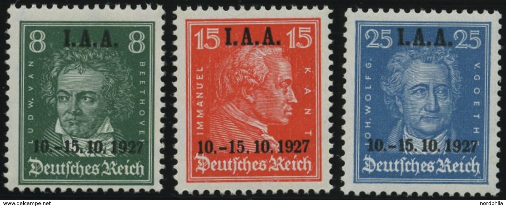 Dt. Reich 407-09 **, 1927, I.A.A., Prachtsatz, Gepr. D. Schlegel, Mi. 240.- - Gebruikt