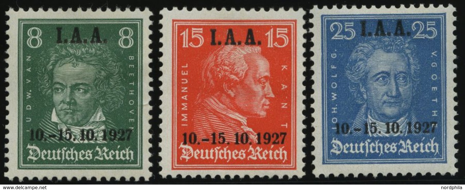 Dt. Reich 407-09 *, 1927, I.A.A., Falzreste, Prachtsatz, Mi. 65.- - Usati