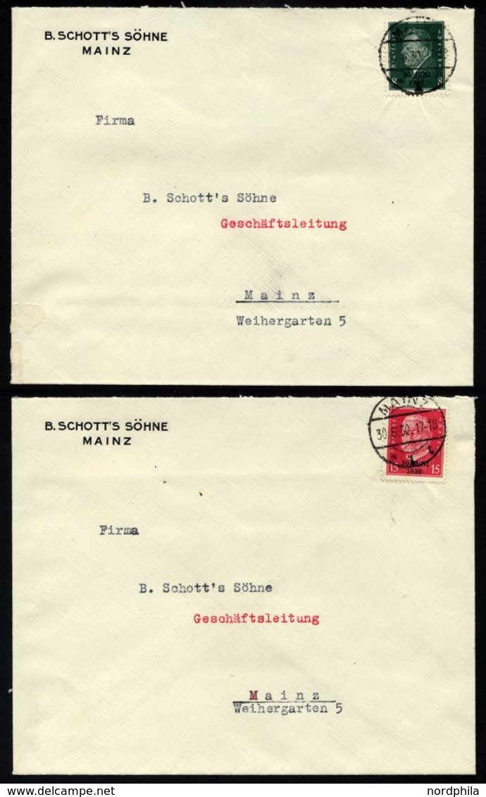 Dt. Reich 444/5 BRIEF, 1930, 30. Juni Je Auf FDC Aus Mainz, 2 Prachtbriefe, R!, Mi. 200.- - Usati