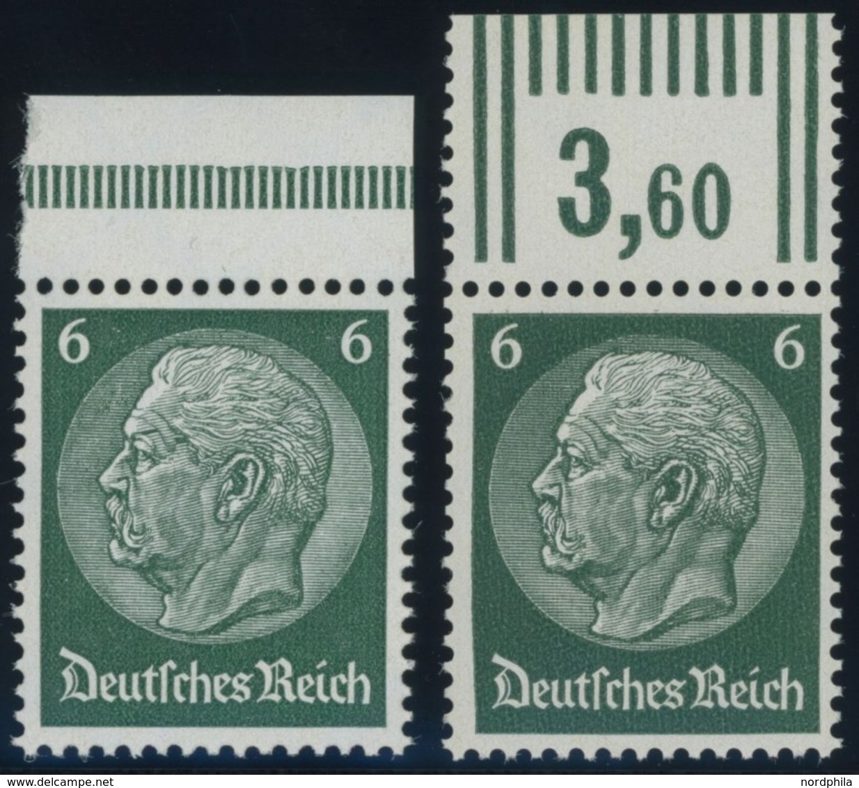 Dt. Reich 484P,W **, 1933, 6 Pf. Hindenburg, Wz. 2, Platten- Und Walzendruck, Postfrisch, 2 Prachtwerte Vom Oberrand, Mi - Autres & Non Classés