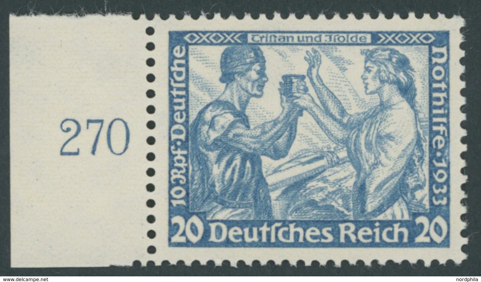 Dt. Reich 505A **, 1933, 20 Pf. Wagner, Gezähnt K 14:13, Linkes Seitenrandstück, Postfrisch, Pracht, Unsigniert, Fotoatt - Autres & Non Classés
