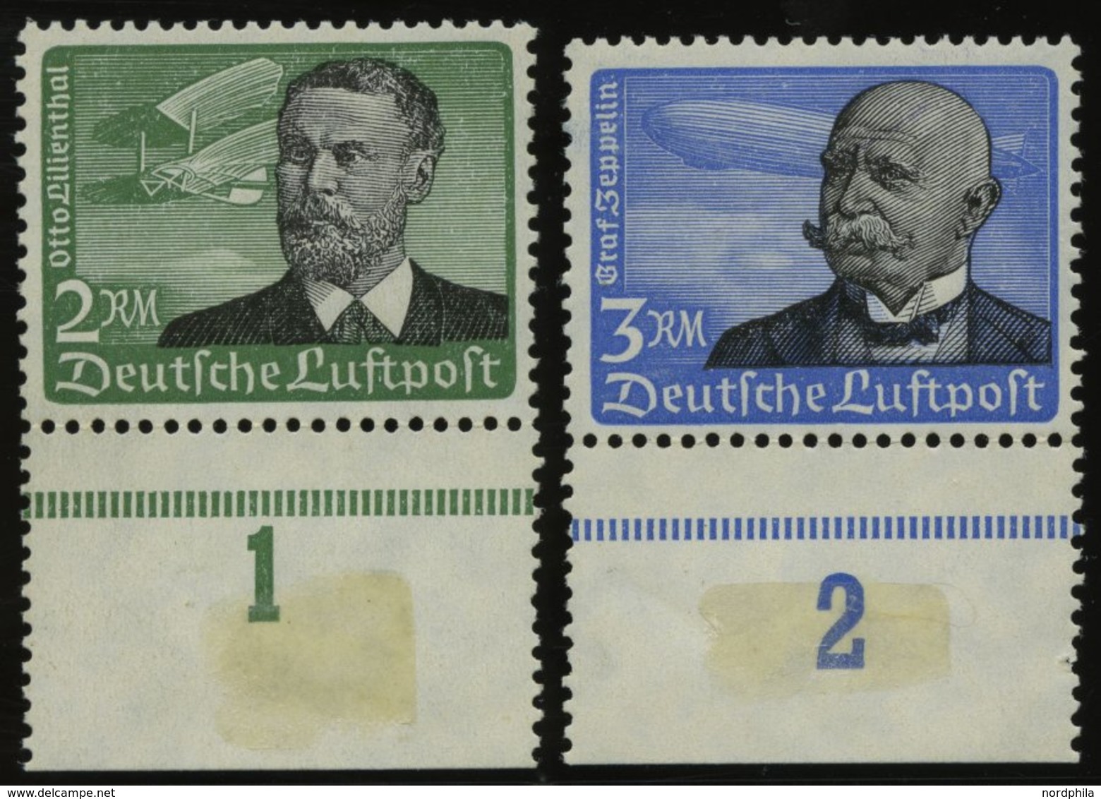 Dt. Reich 538/9x **, 1934, 2 RM Lilienthal Und 3 RM Graf Zeppelin, 2 Prachtwerte, Gepr. Schlegel, Mi. 330.- - Andere & Zonder Classificatie