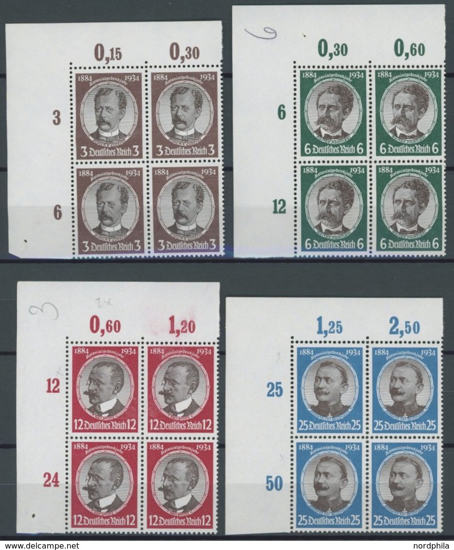 Dt. Reich 540-43 VB **, 1934, Kolonialforscher In Oberen Linken Eckrandviererblocks, Pracht - Andere & Zonder Classificatie