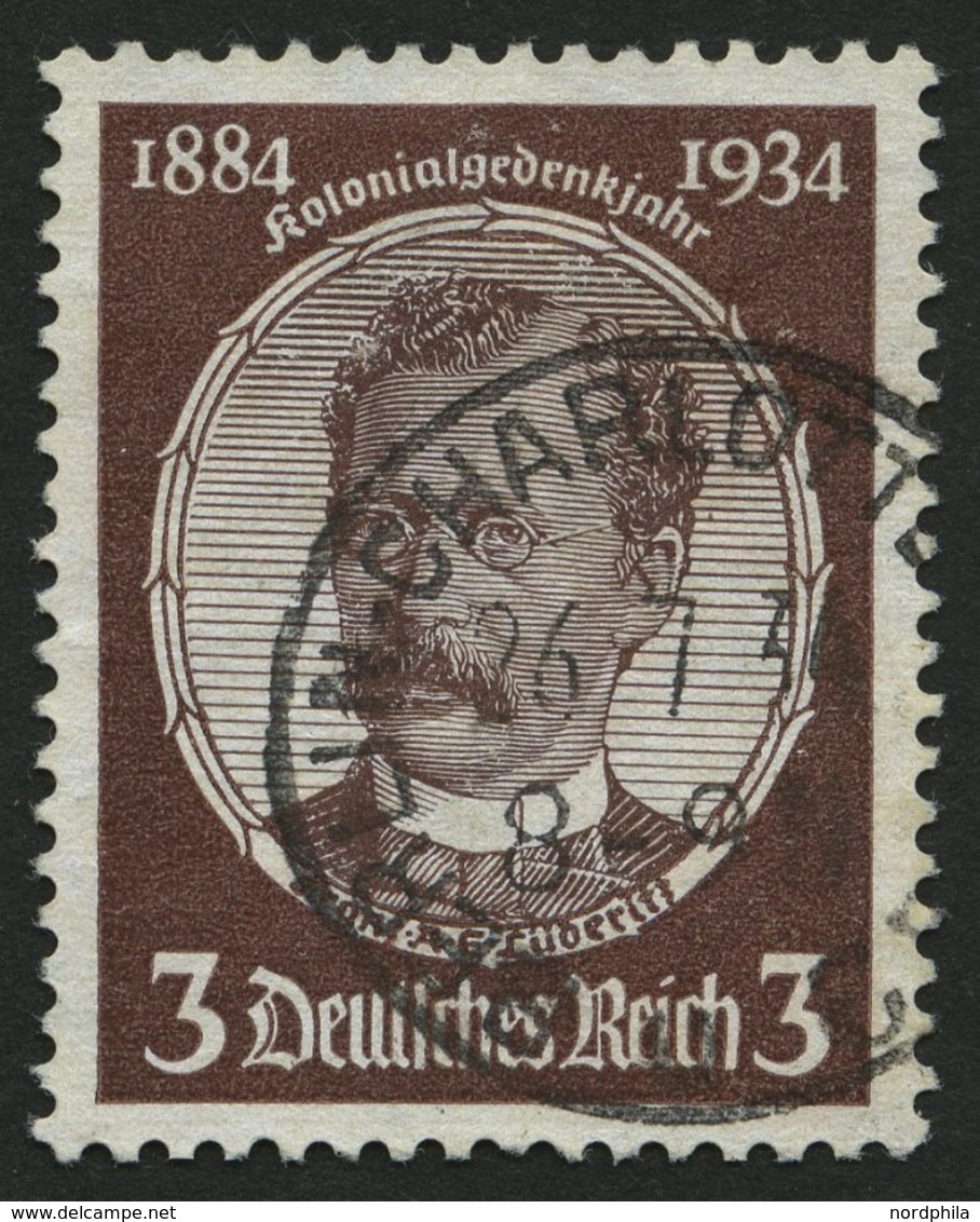 Dt. Reich 540yb O, 1934, 3 Pf. Dunkelrötlichbraun Lüderitz, Pracht, Fotoattest H.D. Schlegel, Mi. (600.-) - Otros & Sin Clasificación