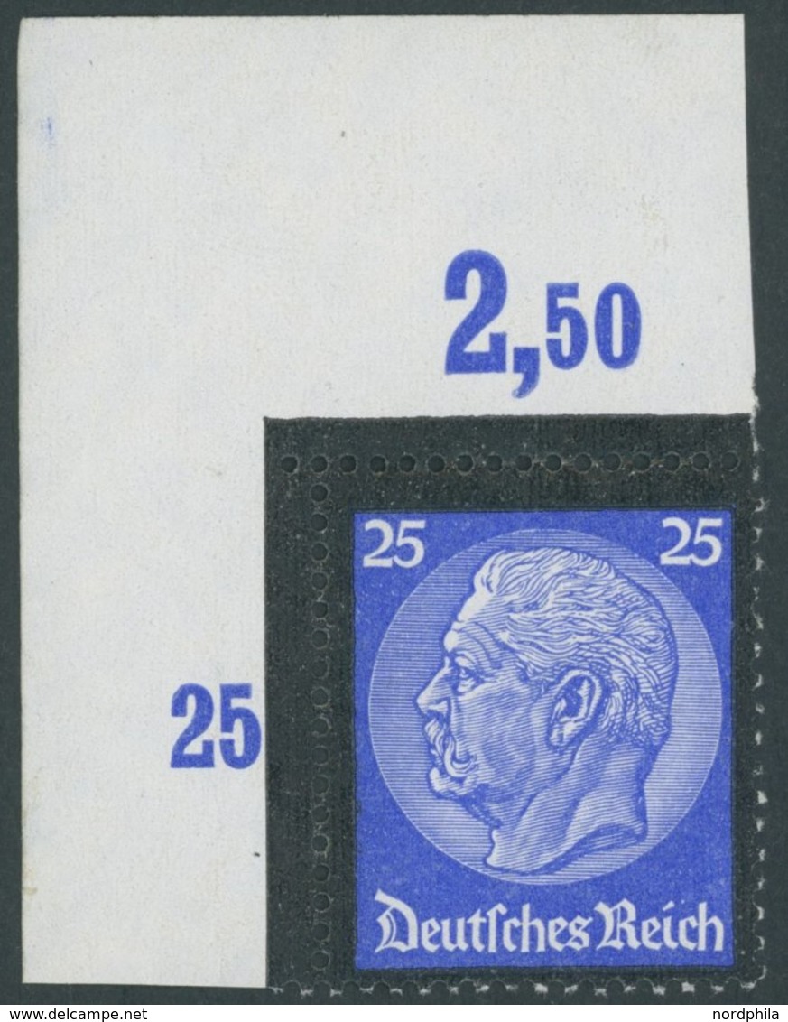 Dt. Reich 553POR **, 1934, 25 Pf. Hindenburg-Trauer, Plattendruck, Aus Der Linken Oberen Bogenecke, Postfrisch, Pracht - Otros & Sin Clasificación