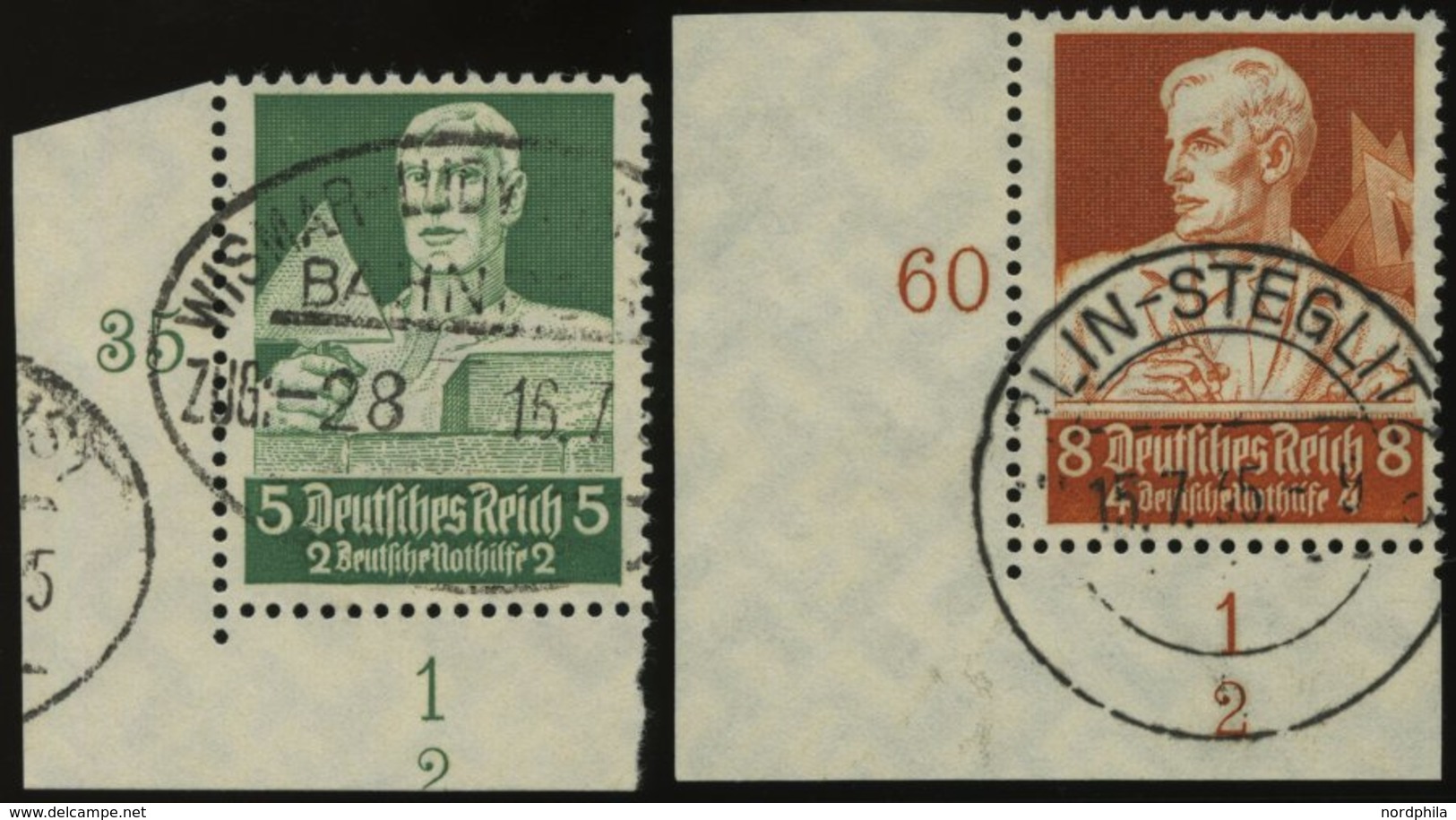 Dt. Reich 558,560 O, 1934, 4 Und 8 Pf. Stände, Je Aus Der Linken Unteren Bogenecke Mit Form-Nr. 2, Pracht - Other & Unclassified