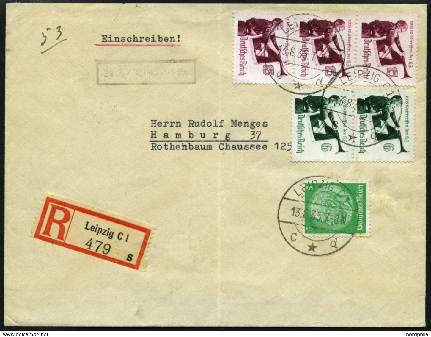 Dt. Reich 584/5 BRIEF, 1935, Welttreffen Der Hitler-Jugend Auf Einschreibbrief, Nebenstempel 20 Rpf. Einschreib-Gebühr,  - Otros & Sin Clasificación