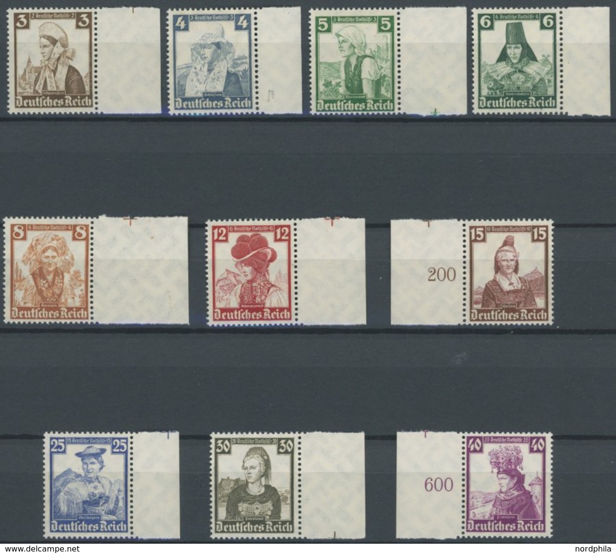 Dt. Reich 588-97 **, 1935, Trachten, Prachtsatz Vom Rand, Mi. 180.- - Otros & Sin Clasificación