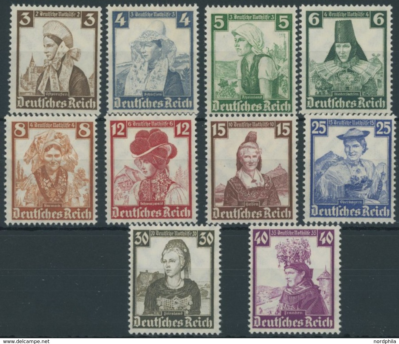 Dt. Reich 588-97 **, 1935, Trachten, Prachtsatz, Mi. 180.- - Other & Unclassified