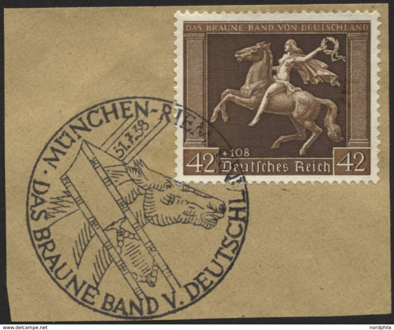 Dt. Reich 671y BrfStk, 1938, 42 Pf. Braunes Band, Waagerechte Gummiriffelung, Sonderstempel, Prachtbriefstück, Mi. (60.- - Andere & Zonder Classificatie