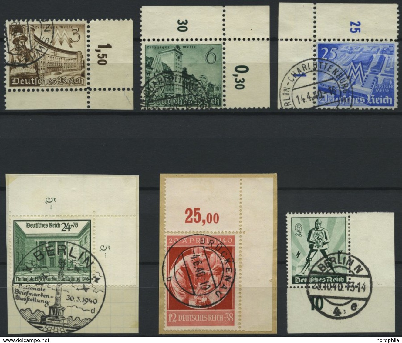 Dt. Reich 739/40,42-45 O,BrfStk , 1939/40, 6 Bogenecken, Pracht - Andere & Zonder Classificatie