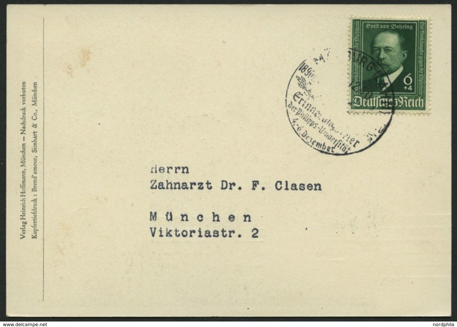 Dt. Reich 760III BRIEF, 1940, 6 Pf. Von Behring Mit Abart Dunkler Fleck Auf Der Rechten Wange, Mit Sonderstempel Auf Son - Andere & Zonder Classificatie