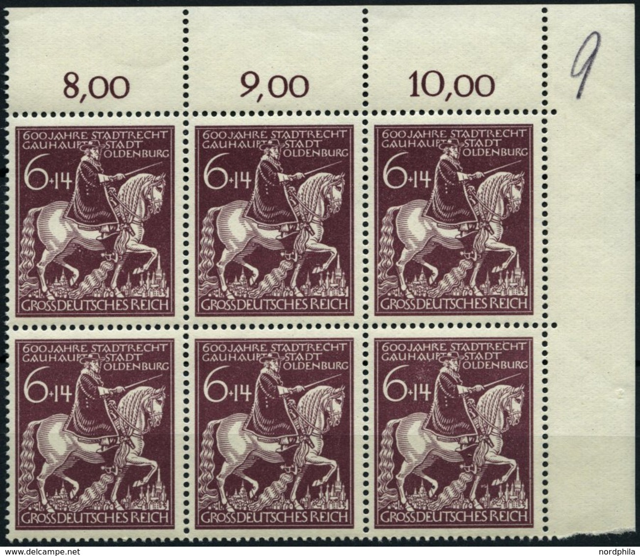 Dt. Reich 907IV **, 1945, 6 Pf. Oldenburg Im Sechserblock, Dabei Die Abarten Auf Feld 18 Und 20, Pracht - Andere & Zonder Classificatie