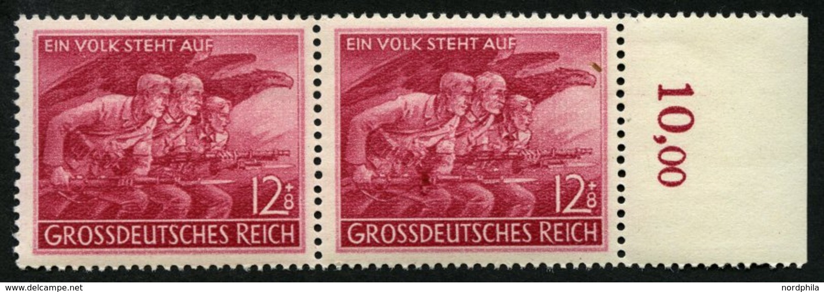 Dt. Reich 908VIII **, 1945, 12 Pf. Volkssturm Mit Abart Zweite Hand Von Links Verstümmelt, Im Waagerechten Paar Mit Norm - Andere & Zonder Classificatie