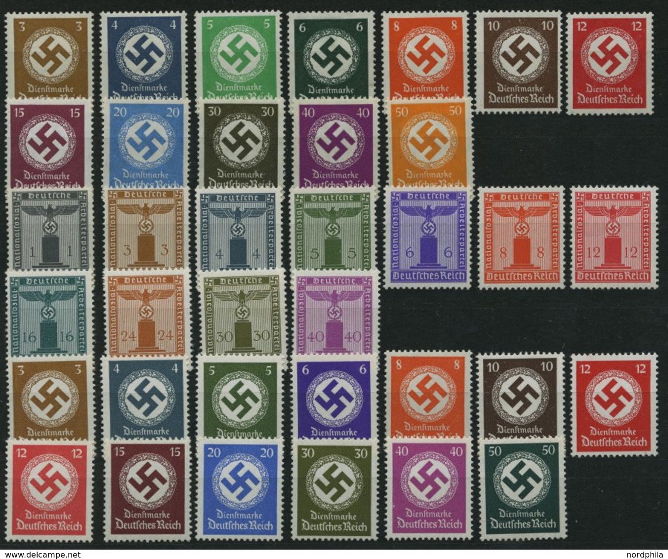 DIENSTMARKEN D 132-43,155-77 **, 1934-42, 3 Prachtsätze, Mi. 145.- - Officials