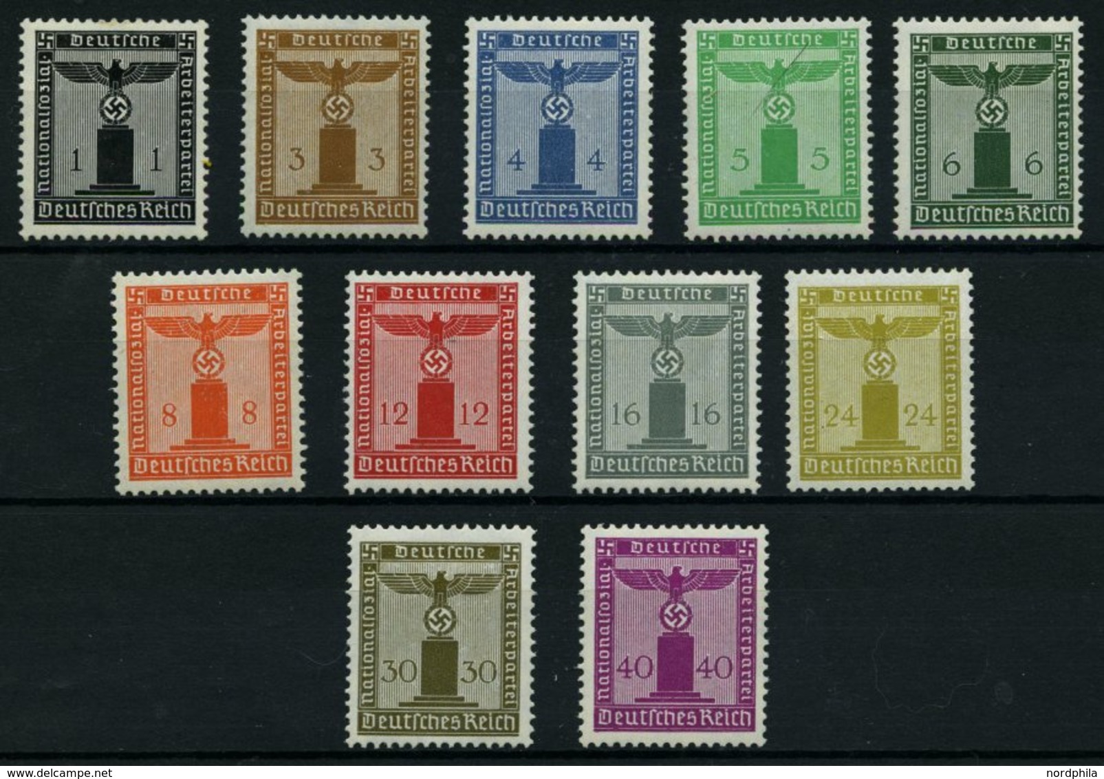 DIENSTMARKEN D 144-54 **, 1938, Dienstmarken Der Partei, Wz. 4, Prachtsatz, Mi. 150.- - Servizio