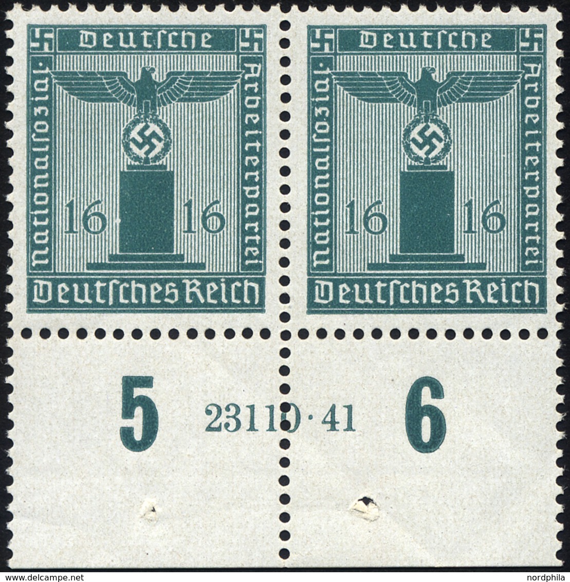 DIENSTMARKEN D 162HAN **, 1942, 16 Pf. Grünblau Im Unterrandpaar Mit HAN 23110.41, Pracht, Gepr. Schlegel, Mi. 200.- - Oficial