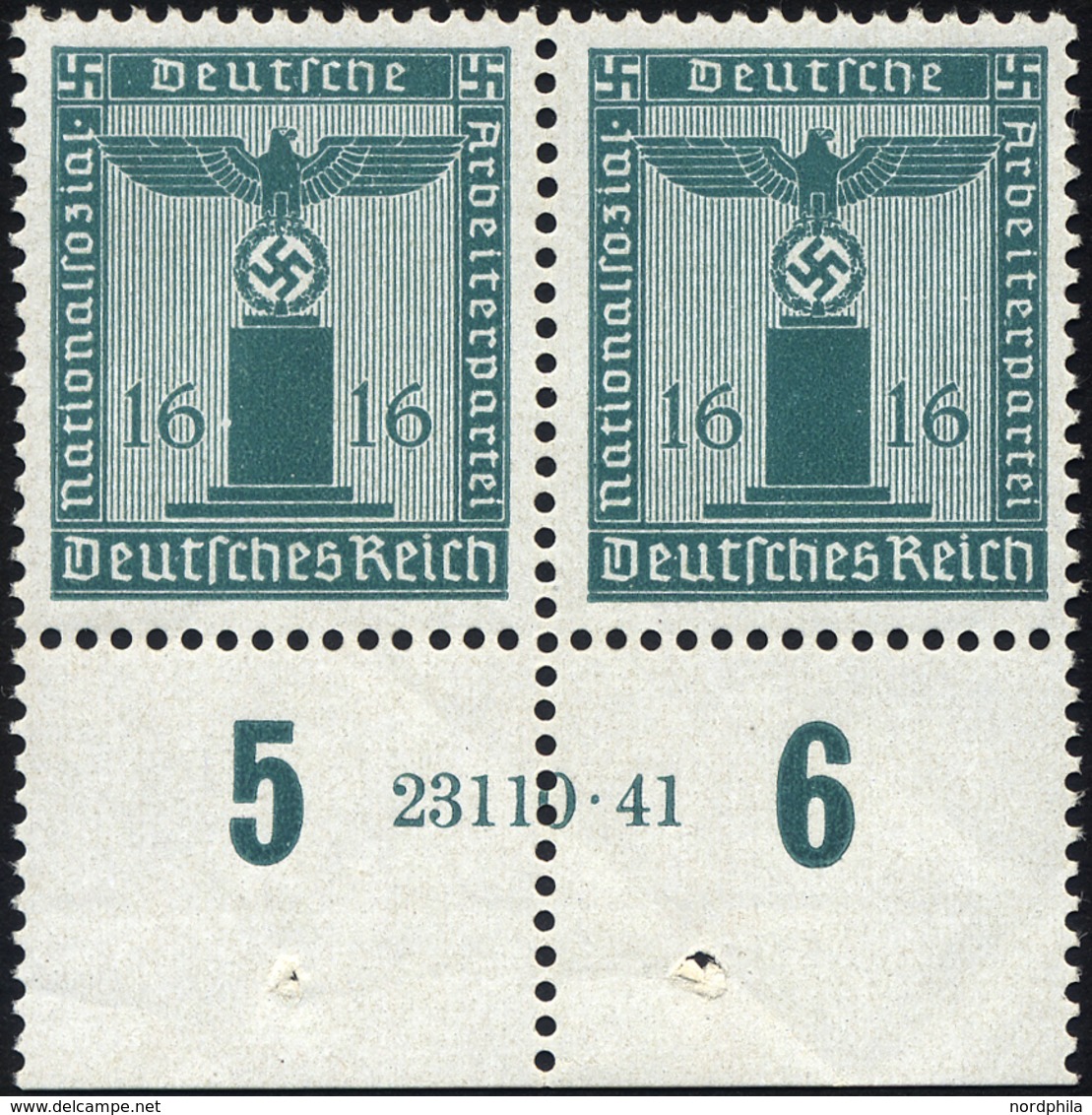 DIENSTMARKEN D 162HAN **, 1942, 16 Pf. Grünblau Im Unterrandpaar Mit HAN 23110.41, Pracht, Gepr. Schlegel, Mi. 200.- - Service