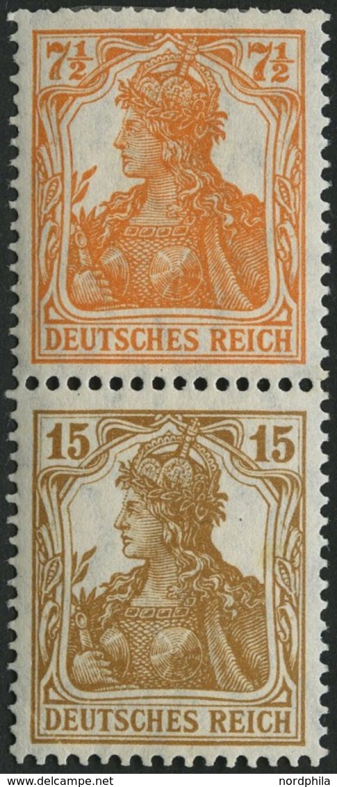 ZUSAMMENDRUCKE S 7aa *, 1916, Germania 71/2 + 15, Falzrest, Feinst (Eckbug), Mi. 300.- - Se-Tenant