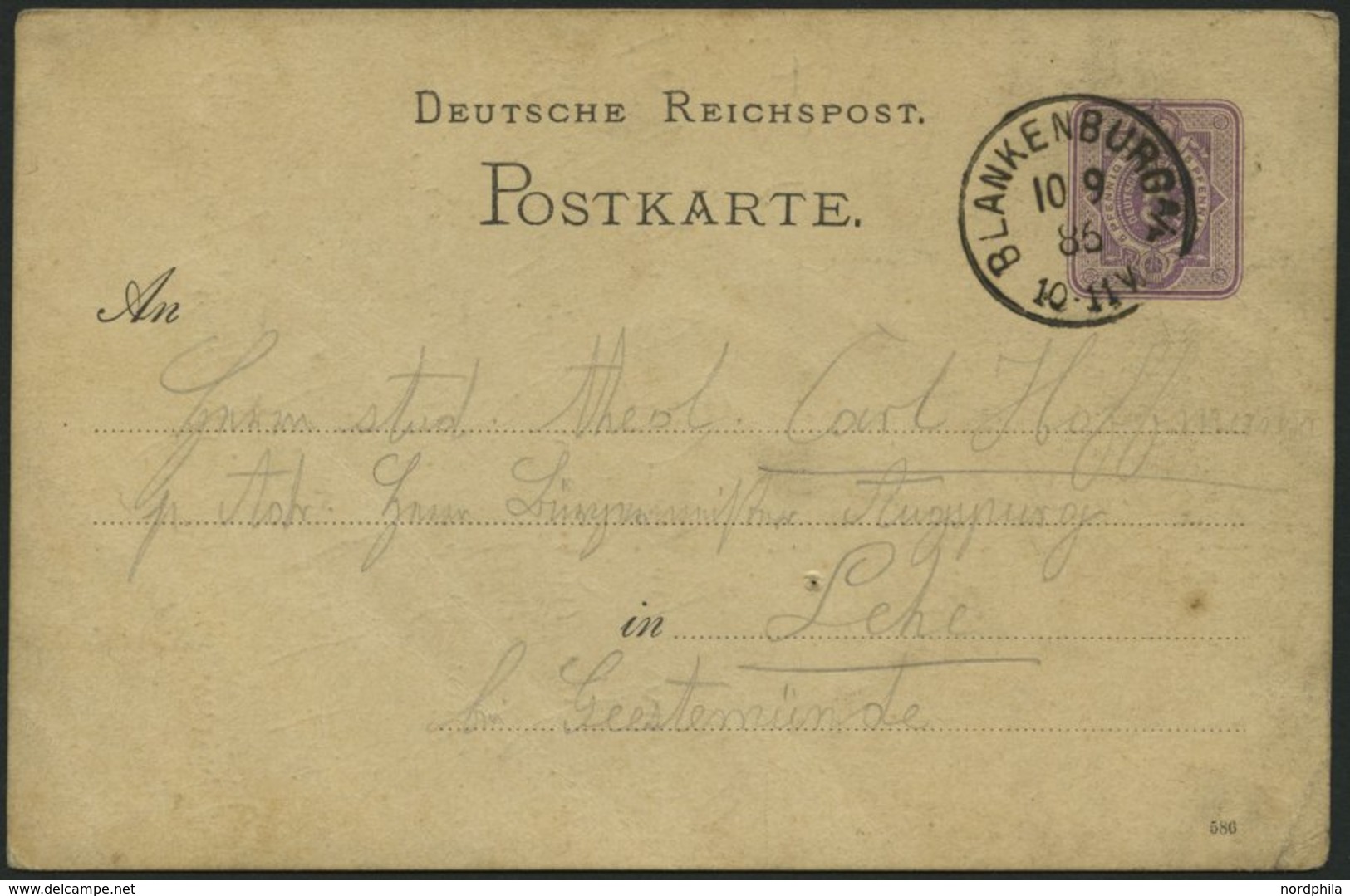 GANZSACHEN PP 6F 78 BRIEF, Privatpost: 1886, 5 Pf. Lila Regenstein, Hotel Und Pension, Stempel BLANKENBURG, Feinst - Andere & Zonder Classificatie