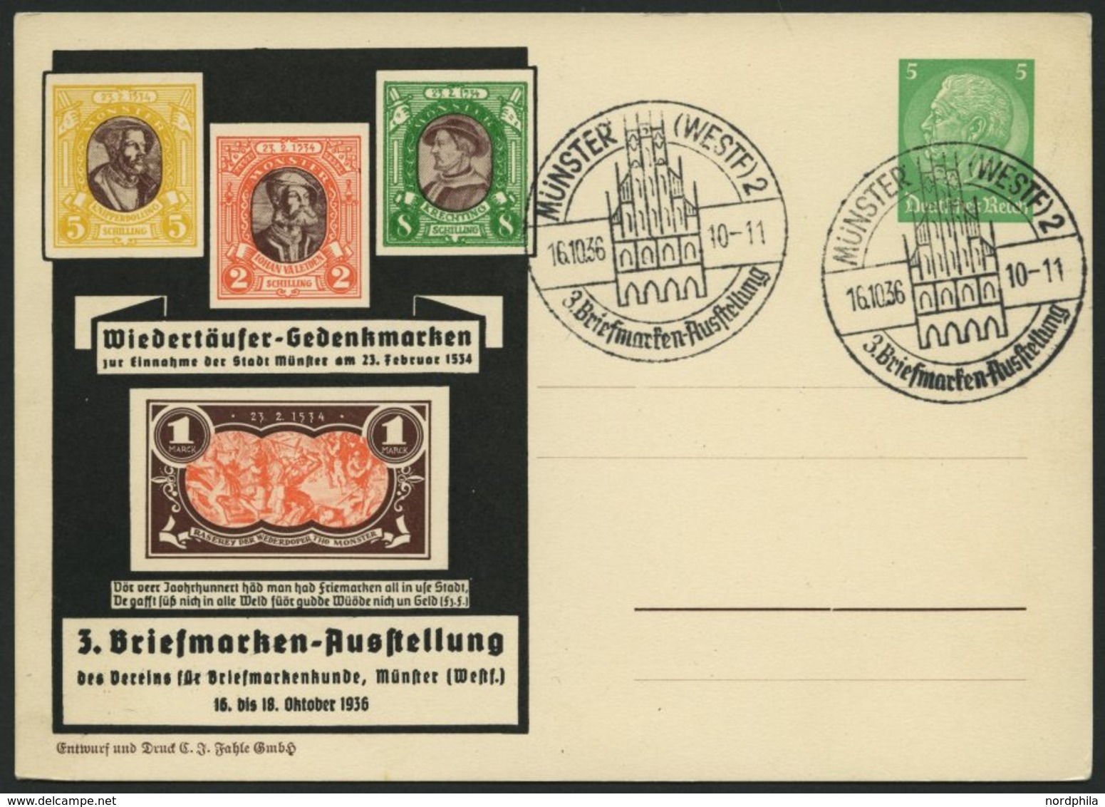 GANZSACHEN PP 126C14 BRIEF, Privatpost: 5 Pf. 3. Briefmarken-Ausstellung, Links Wiedertäufer-Gedenkmarken, Ungebraucht,  - Andere & Zonder Classificatie