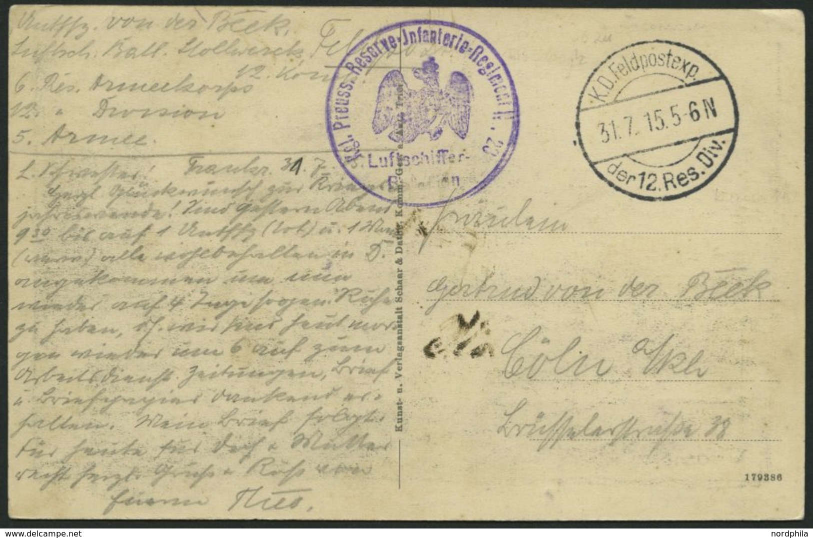 ZEPPELINPOST - MILITÄRLUFTSCHIFFAHRT 1915, Kgl. PREUSS. RESERVE-INFANTERIE-REGIMENT 23 LUFTSCHIFFERBATAILLON, Violetter  - Correo Aéreo & Zeppelin