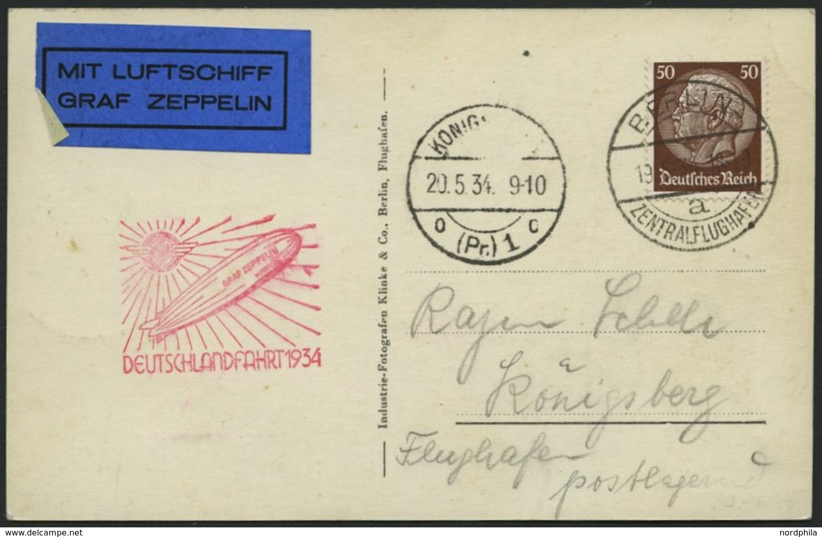 ZEPPELINPOST 246Ba BRIEF, 1934, Deutschlandfahrt, Auflieferung Berlin-Königsberg, Zeppelin-Ansichtskarte Mit Einzelfrank - Zeppelin