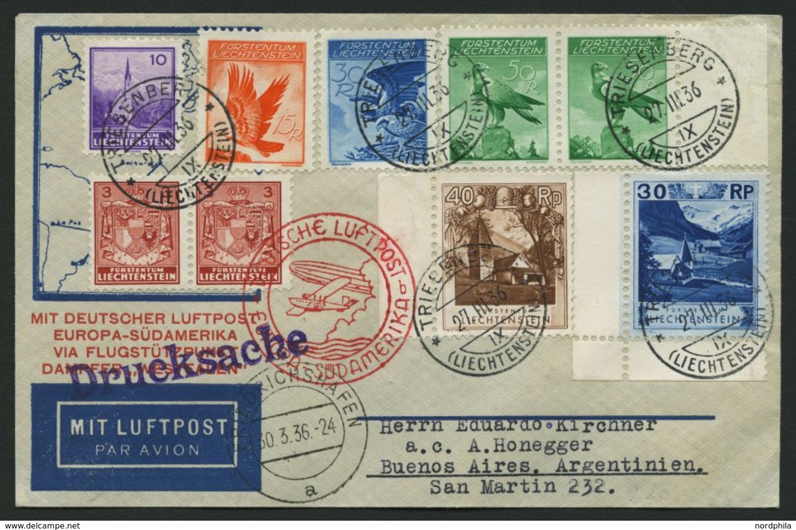 ZULEITUNGSPOST 403 BRIEF, Liechtenstein: 1936, 1. Südamerikafahrt, Drucksache, Prachtbrief - Zeppelins