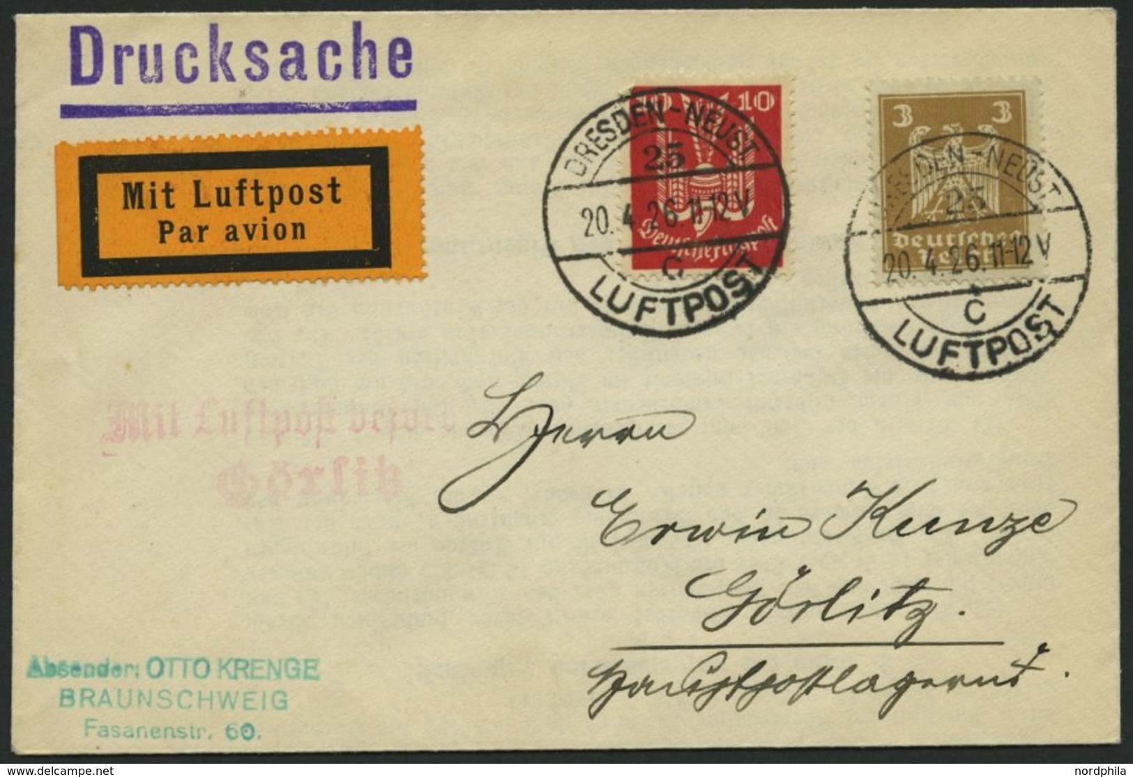 LUFTPOSTBESTÄTIGUNGSSTPL 46-01 BRIEF, GÖRLITZ, L2, Drucksache Von DRESDEN-NEUST. Nach Görlitz, Prachtbrief - Correo Aéreo & Zeppelin