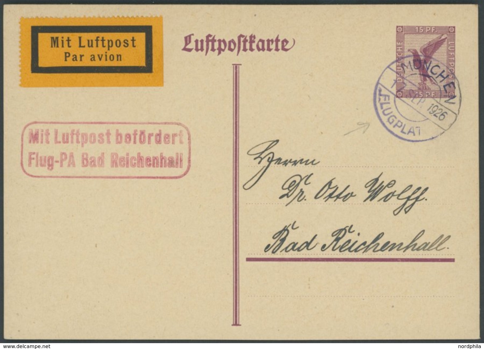 LUFTPOSTBESTÄTIGUNGSSTPL 87-01a BRIEF, REICHENHALL In Rot, Luftpostkarte Von MÜNCHEN Nach Bad Reichenhall, Prachtkarte - Luchtpost & Zeppelin