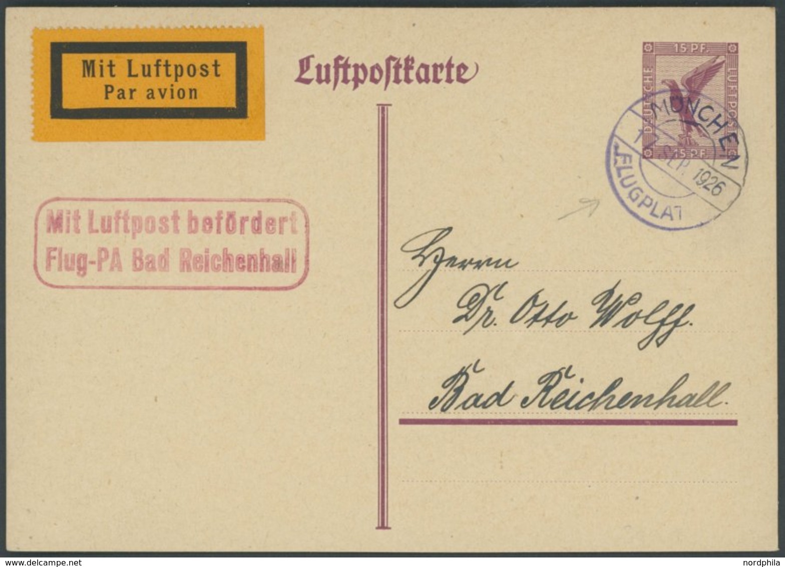 LUFTPOSTBESTÄTIGUNGSSTPL 87-01a BRIEF, REICHENHALL In Rot, Luftpostkarte Von MÜNCHEN Nach Bad Reichenhall, Prachtkarte - Poste Aérienne & Zeppelin