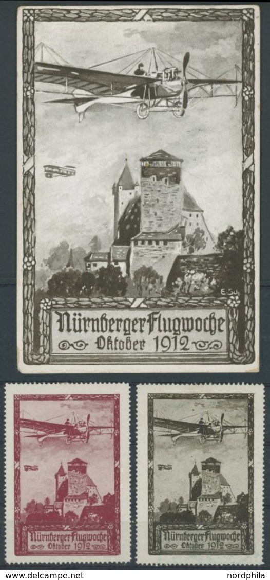 ALTE ANSICHTSKARTEN 1912, Ansichtskarte Nürnberger Flugwoche - Flugapparate über Der Burg, Gebraucht, Pracht, Dazu 2 Ere - Autres & Non Classés