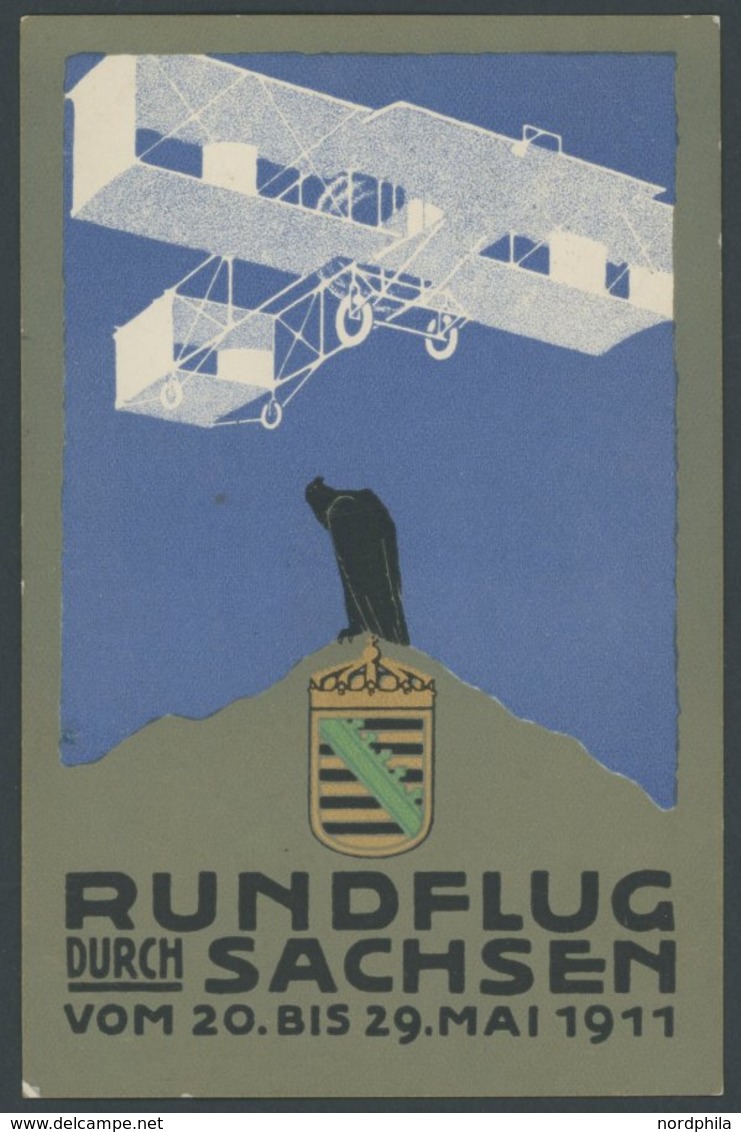 ALTE ANSICHTSKARTEN 1911, Offizielle Postkarte Rundflug Durch Sachsen Vom 20. Bis 29. Mai 1911, Gebraucht, Pracht, R! - Autres & Non Classés