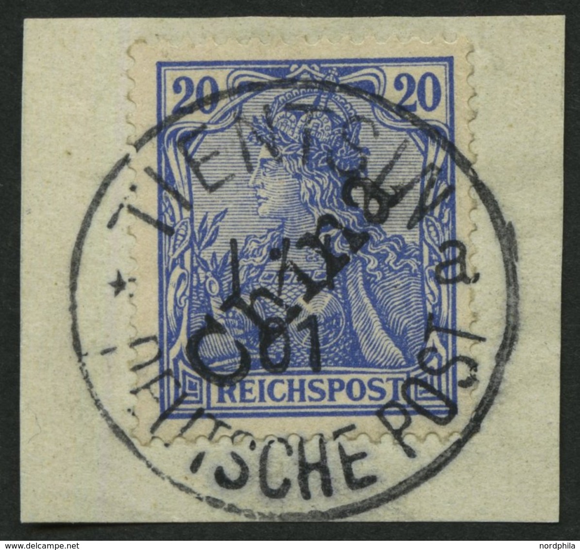 DP CHINA 11 BrfStk, 1901, 20 Pf. Handstempelaufdruck, Stempel TIENTSIN 1.1.01. (Sorte II), Kabinettbriefstück, Fotoattes - China (kantoren)