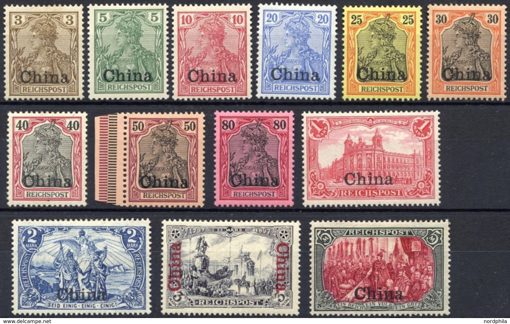 DP CHINA 15-27 *, 1901, Reichspost, Falzreste, Prachtsatz, Mi. 450.- - China (kantoren)