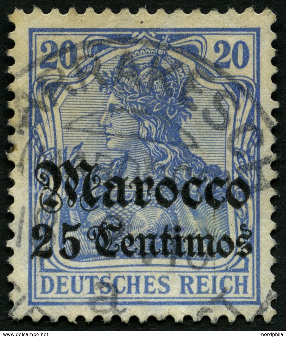 DP IN MAROKKO 37b O, 1907, 25 C. Auf 20 Pf. Lebhaftviolettultramarin, Mit Wz., Mit Seltenem Stempel MARRAKESCH (CC) A, K - Marokko (kantoren)