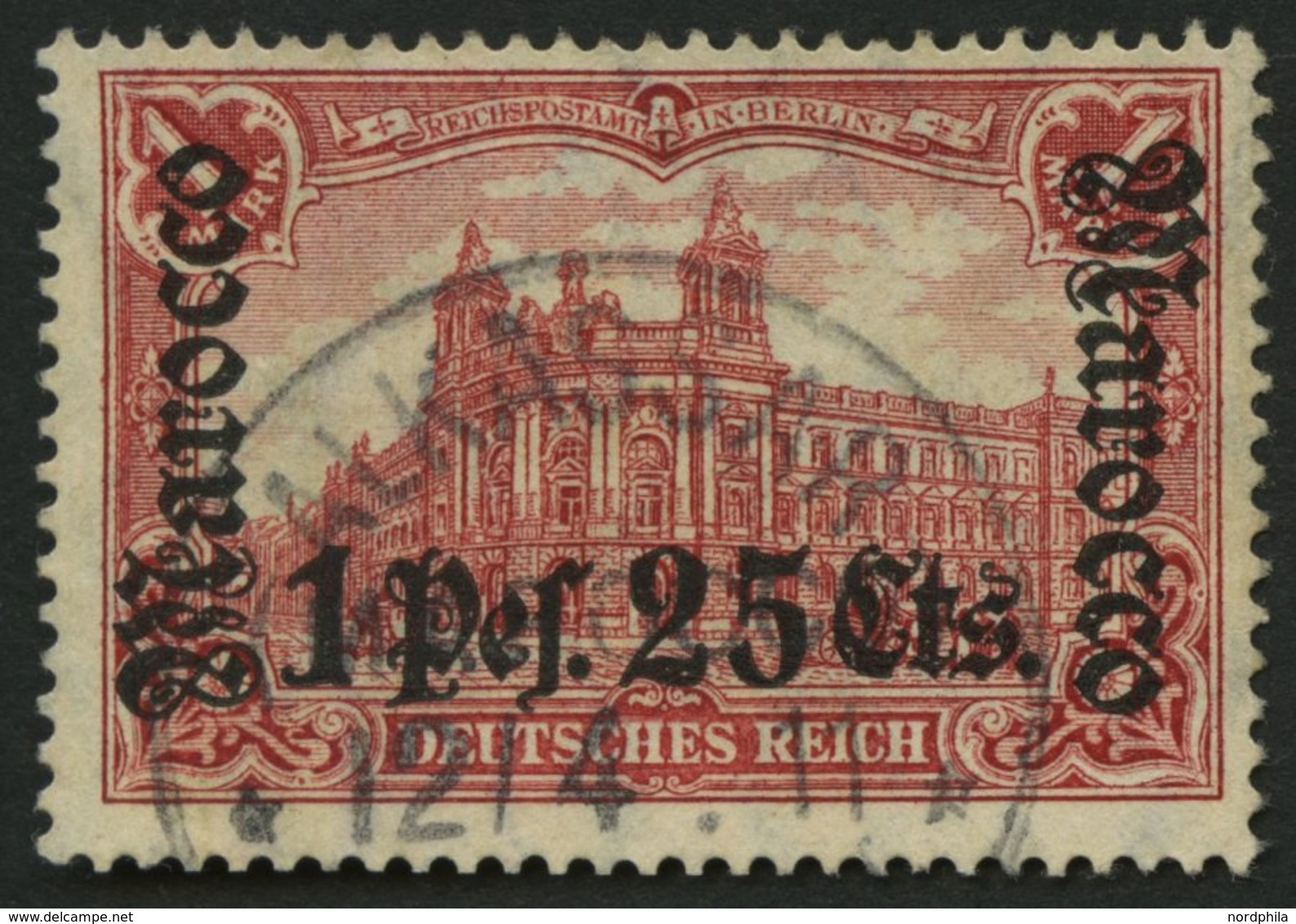 DP IN MAROKKO 43 O, 1906, 1 P. 25 C. Auf 1 M., Mit Wz., Stempel ALKASSAR, Pracht, Signiert, Mi. (220.-) - Maroc (bureaux)