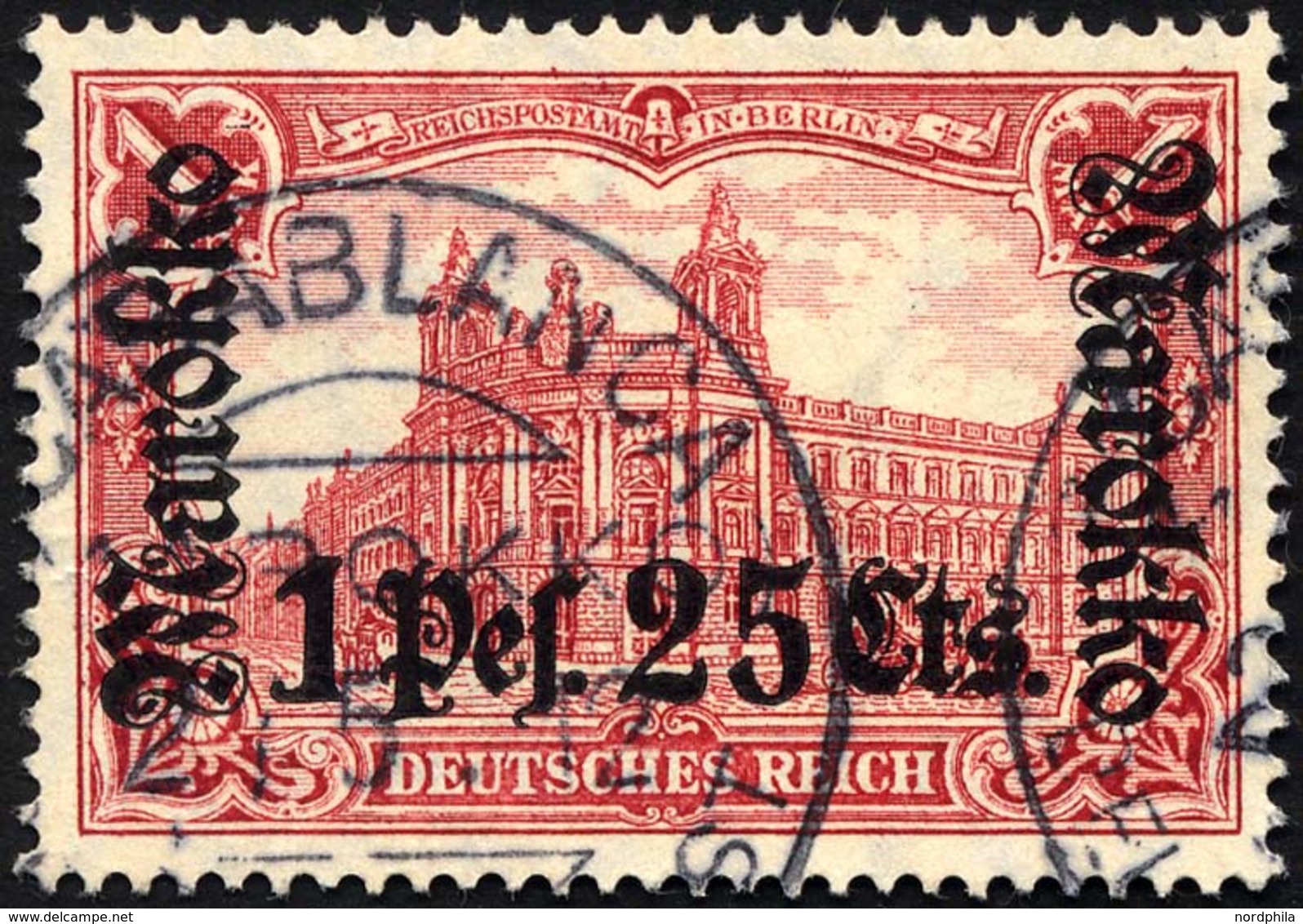 DP IN MAROKKO 55IA O, 1911, 1 P. 25 C. Auf 1 M., Friedensdruck, Stempel CASABLANCA, Pracht, Gepr. Steuer, Mi. (80.-) - Deutsche Post In Marokko