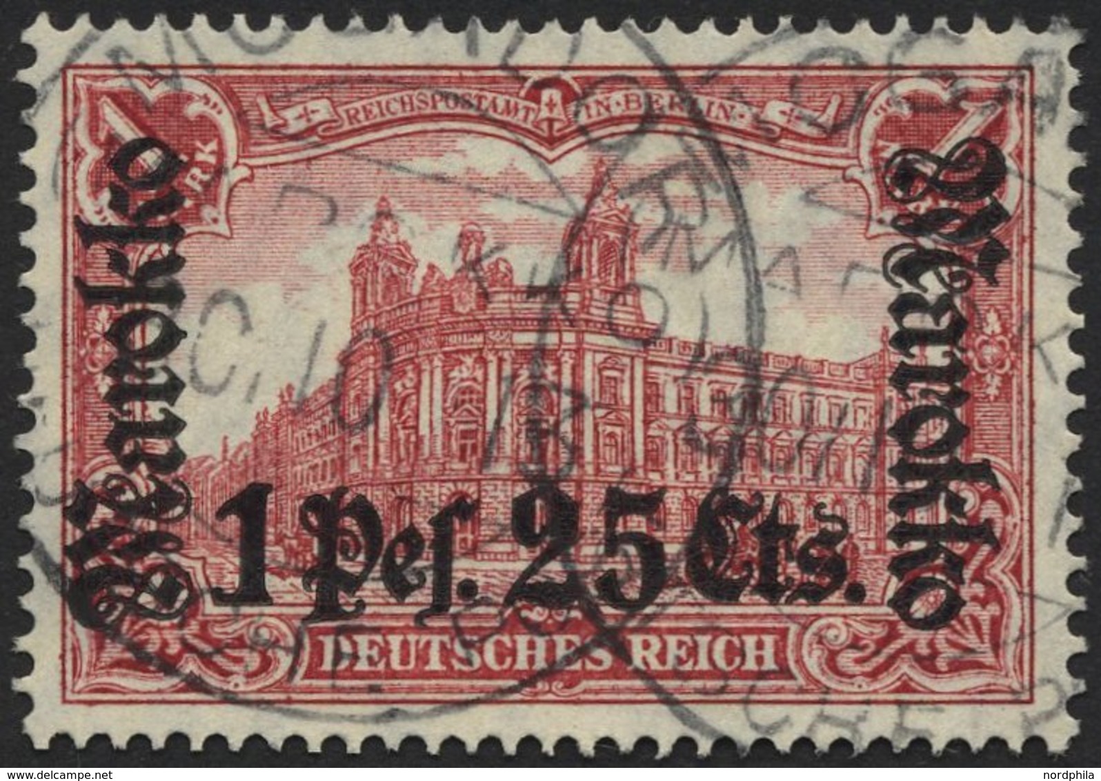 DP IN MAROKKO 55IA O, 1911, 1 P. 25 C. Auf 1 M., Friedensdruck, Stempel MOGADOR, Pracht, Mi. (80.-) - Marruecos (oficinas)