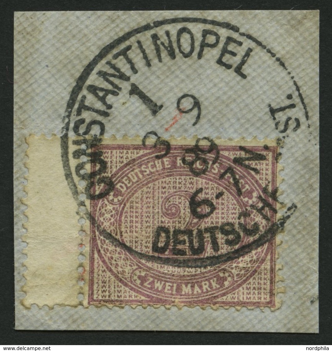 DP TÜRKEI V 37d BrfStk, 1889, 2 M. Lebhaftgraulila, Links Mit Anhängendem Steg, Stempel CONSTANTINOPEL 1, Prachtbriefstü - Turkey (offices)