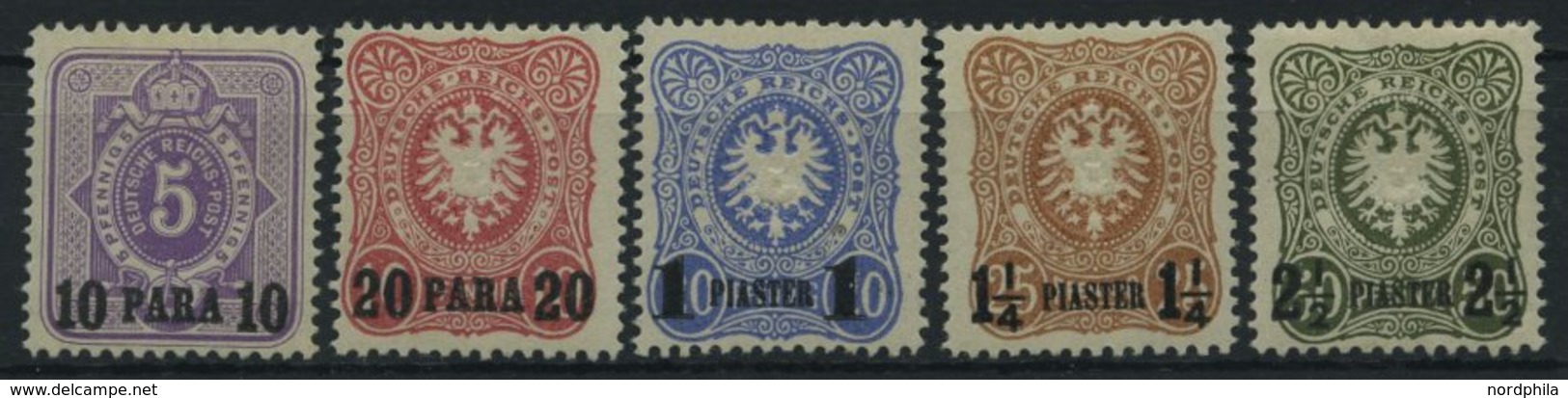 DP TÜRKEI 1-5Na *, 1891, 10 PA. Auf 5 Pf. - 21/2 PIA. Auf 50 Pf., Nachdruck, Falzrest, Prachtsatz, Mi. 205.- - Turkse Rijk (kantoren)