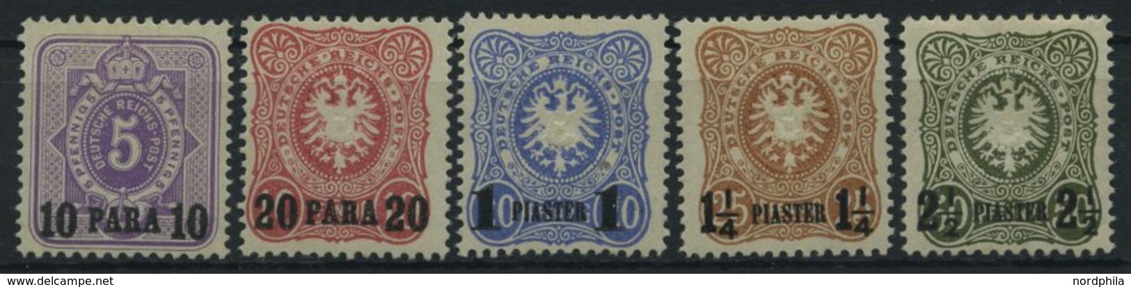 DP TÜRKEI 1-5Na *, 1891, 10 PA. Auf 5 Pf. - 21/2 PIA. Auf 50 Pf., Nachdruck, Falzrest, Prachtsatz, Mi. 205.- - Turquie (bureaux)