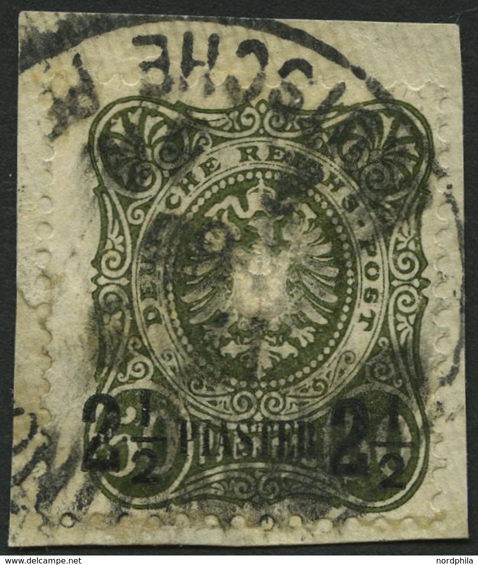 DP TÜRKEI 5b BrfStk, 1887, 21/2 PIA. Auf 50 Pf. Oliv Auf Briefstück, Feinst, Mi. 100.- - Turquie (bureaux)