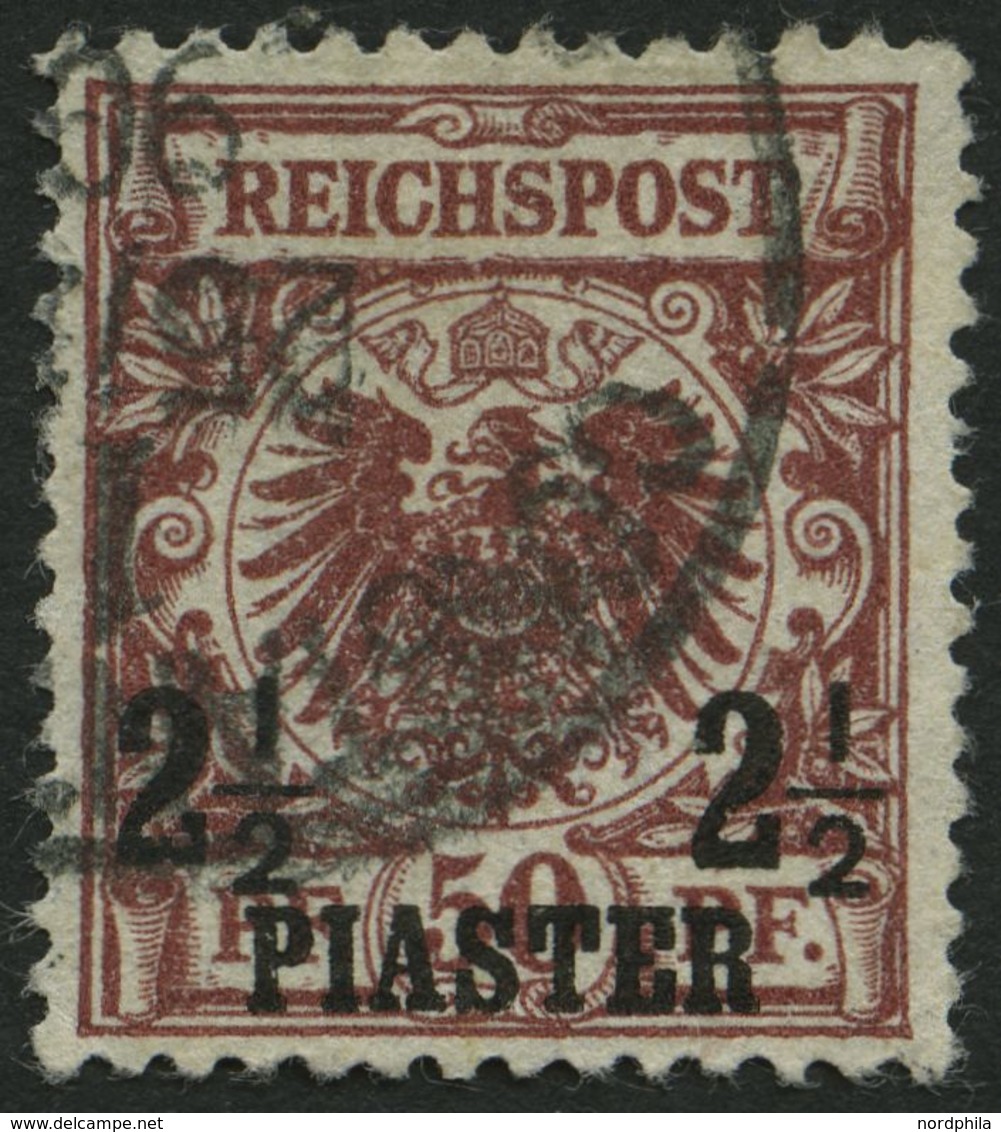 DP TÜRKEI 10ba O, 1899, 21/2 PIA. Auf 50 Pf. Lilabraun, Feinst (Bugspur), Gepr. Jäschke-L., Mi. 150.- - Turkse Rijk (kantoren)