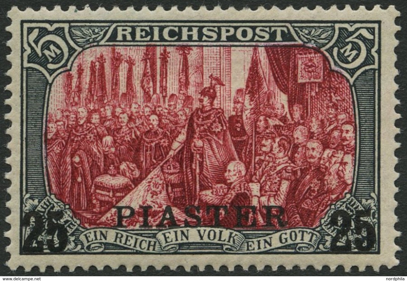 DP TÜRKEI 23I/IV *, 1900, 25 PIA. Auf 5 M., Type I, Nachmalung Nur Mit Deckweiß, Falzrest, Pracht, Fotobefund Steuer, Mi - Turchia (uffici)