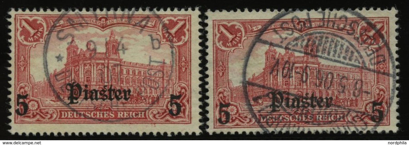 DP TÜRKEI 31A/B O, 1905, 5 Pia. Auf 1 M., Ohne Wz., Beide Zähnungen, 2 Prachtwerte, Signiert, Mi. 110.- - Turquie (bureaux)