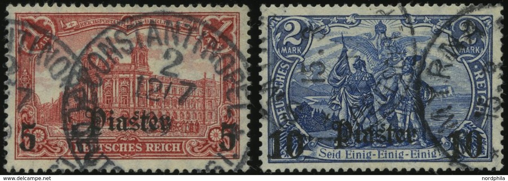 DP TÜRKEI 44/5 O, 1906/7, 5 Pia. Auf 1 M. Und 10 Pia. Auf 2 M., Mit Wz., 2 Prachtwerte, Mi. 100.- - Turquie (bureaux)