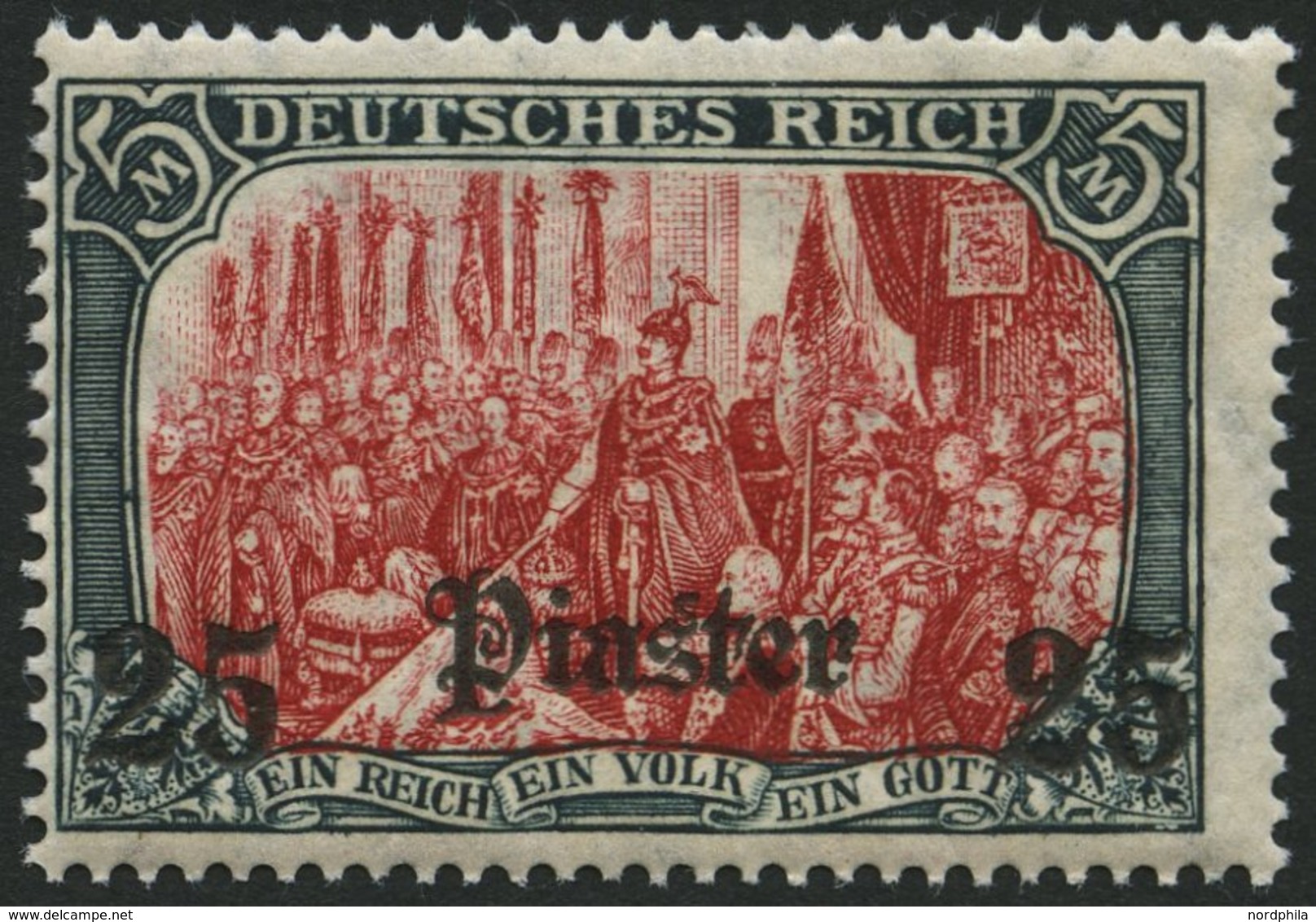 DP TÜRKEI 47b **, 1908, 25 Pia. Auf 5 M., Mit Wz., Karmin Quarzend, Postfrisch, Feinst, Mi. 100.- - Turkse Rijk (kantoren)