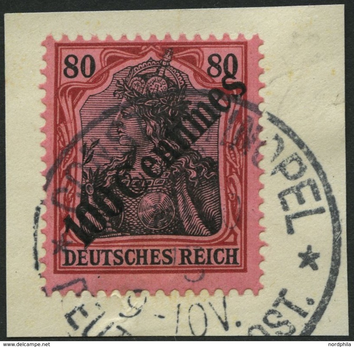 DP TÜRKEI 52 BrfStk, 1908, 100 C. Auf 80 Pf. Diagonaler Aufdruck, Prachtbriefstück, Gepr. Bothe, Mi. (80.-) - Turkey (offices)